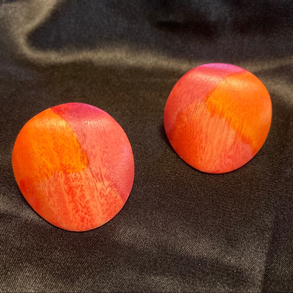Vintage 80's Painted Wood Abstract Earrings